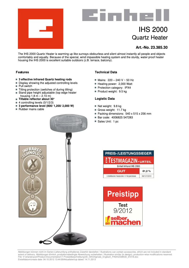 Page n°1 - Manuel utilisateur Einhell IHS 2000