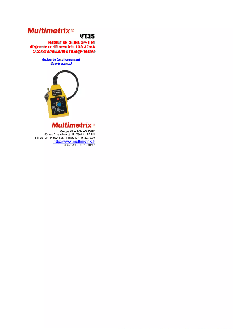 Page 1 de la notice Manuel utilisateur Multimetrix VT35
