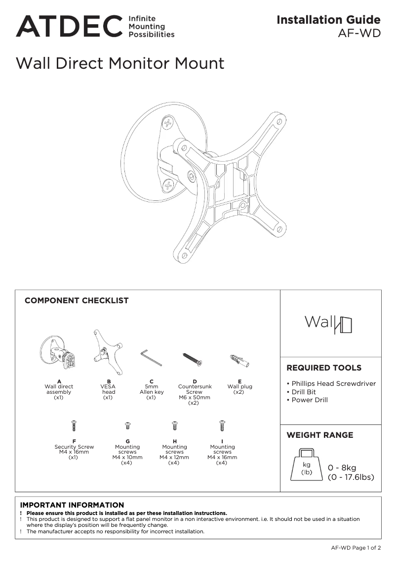 Page n°1 - Manuel utilisateur Atdec AF-WD-P