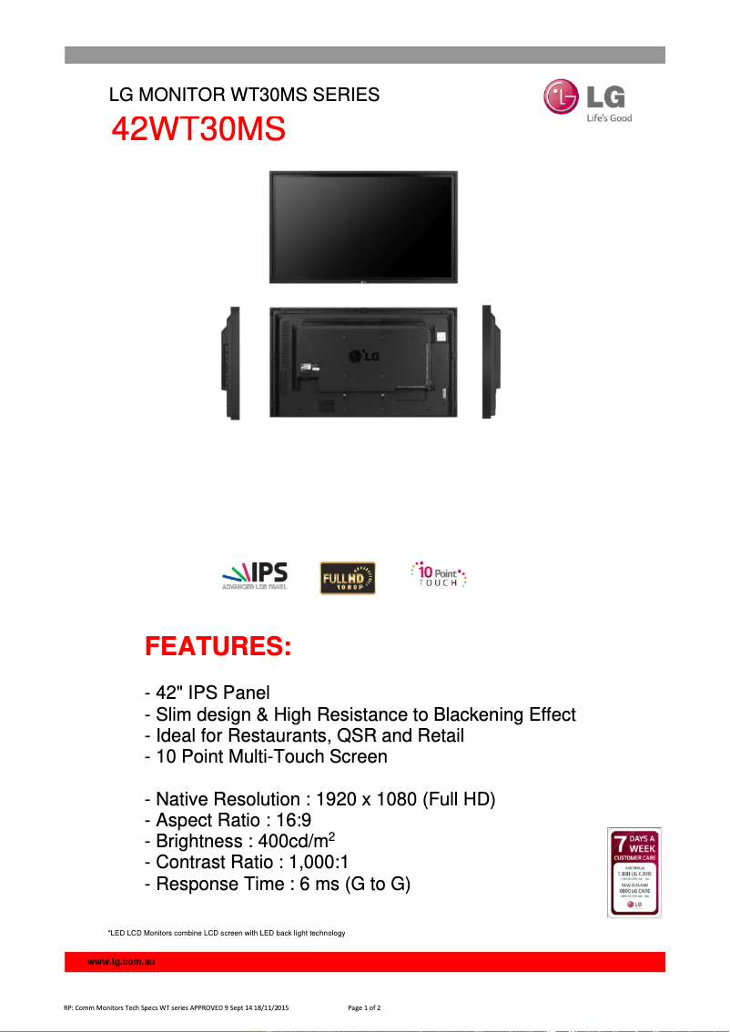 Page n°1 - Fiche technique LG 42WT30MS-B