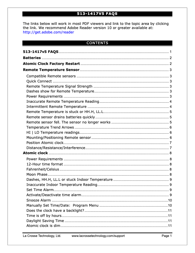 Página 1 del manual Preguntas frecuentes La Crosse Technology 513-1417V5