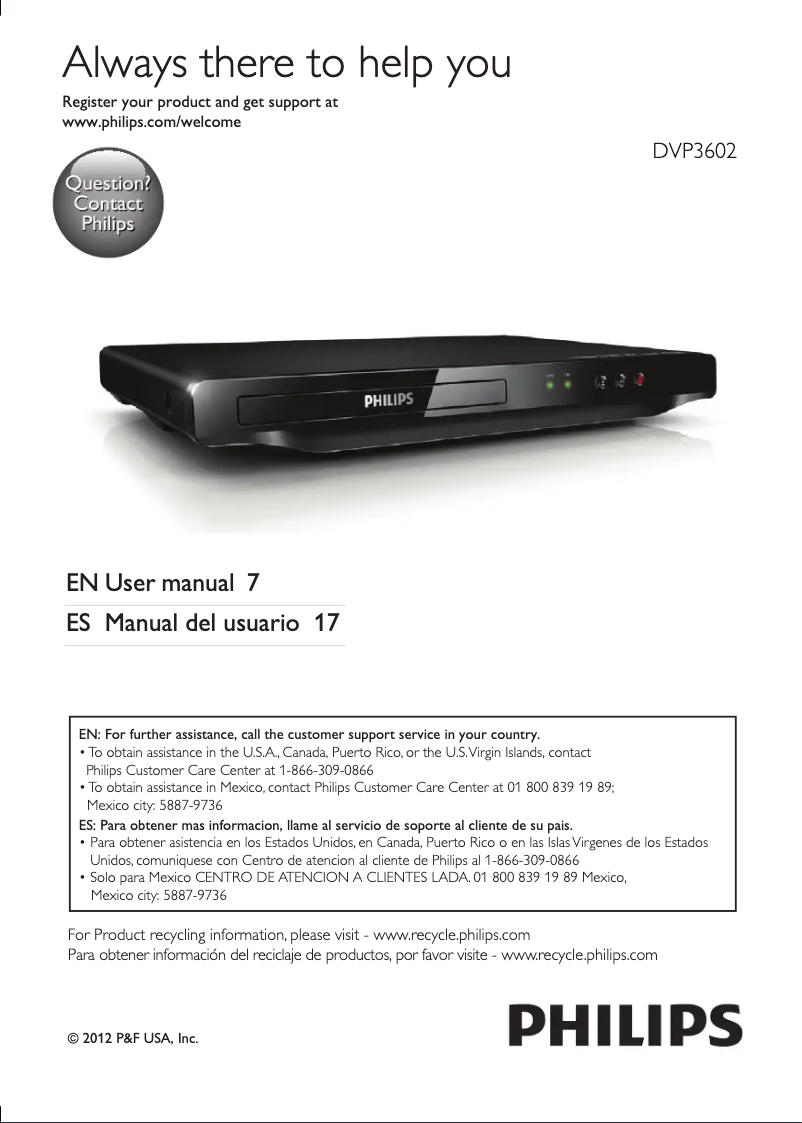 Page 1 de la notice Manuel utilisateur Philips DVP3602