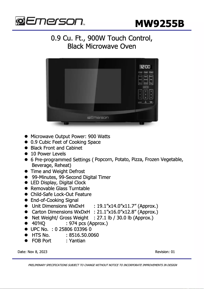 Image de la première page du manuel de l'appareil MW9255B