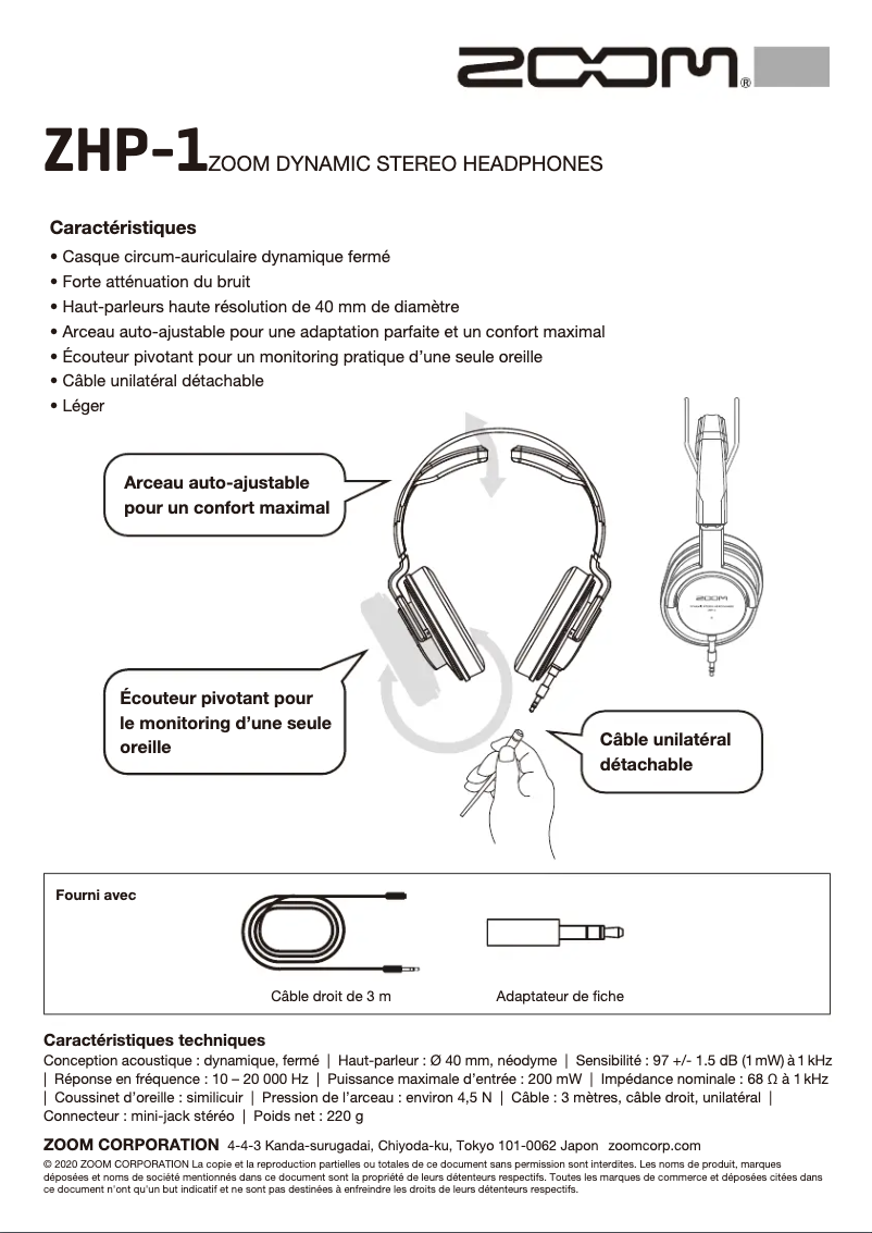 Page n°1 - Manuel utilisateur Zoom ZHP-1