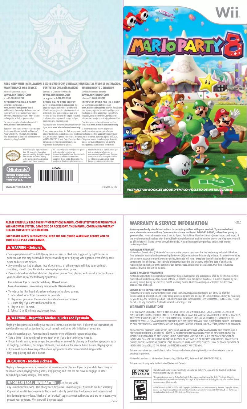 Page 1 de la notice Manuel utilisateur Nintendo Mario Party 8 (Wii)