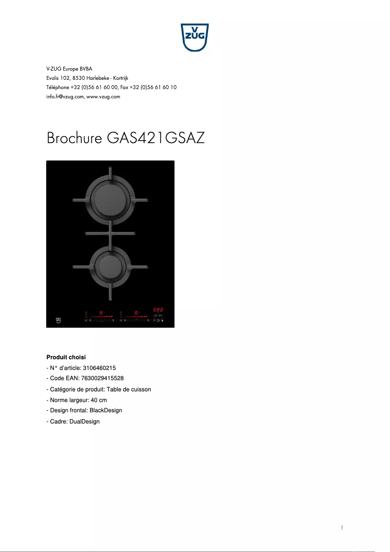 Image de la première page du manuel de l'appareil GAS421GSAZ