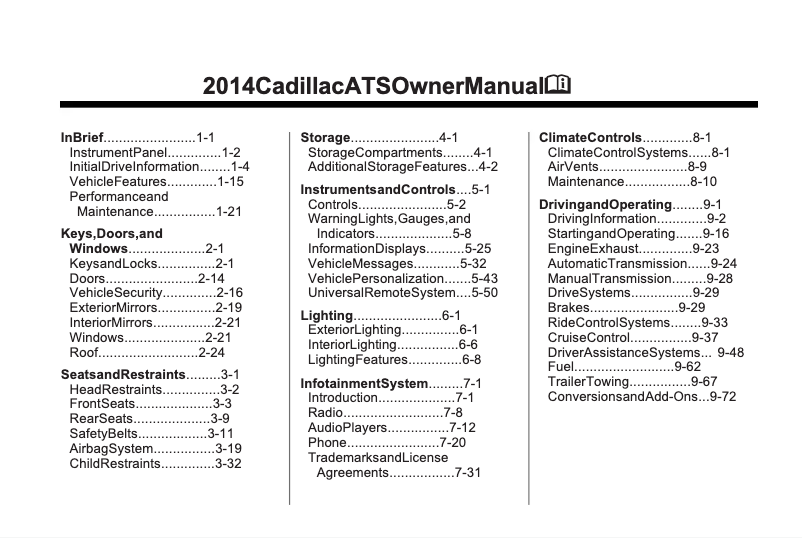 Page 1 of the manual User Manual Cadillac ATS Sedan (2014)