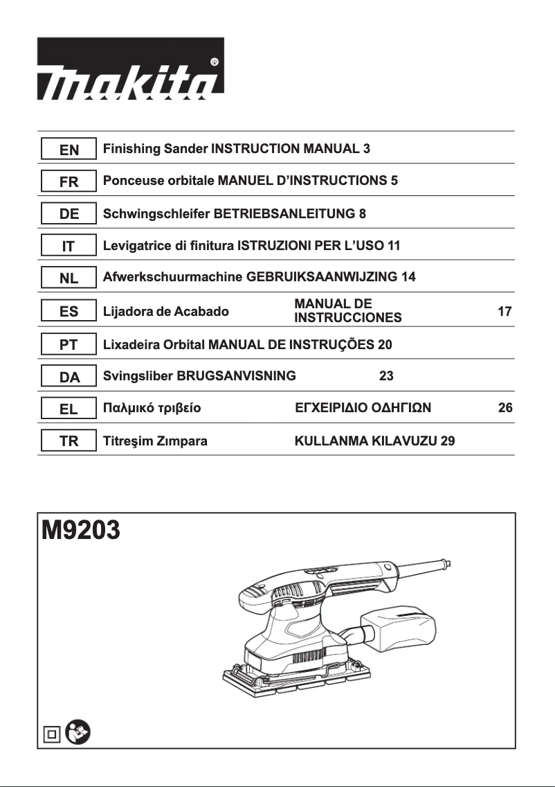 Page 1 de la notice Manuel utilisateur Makita M9203