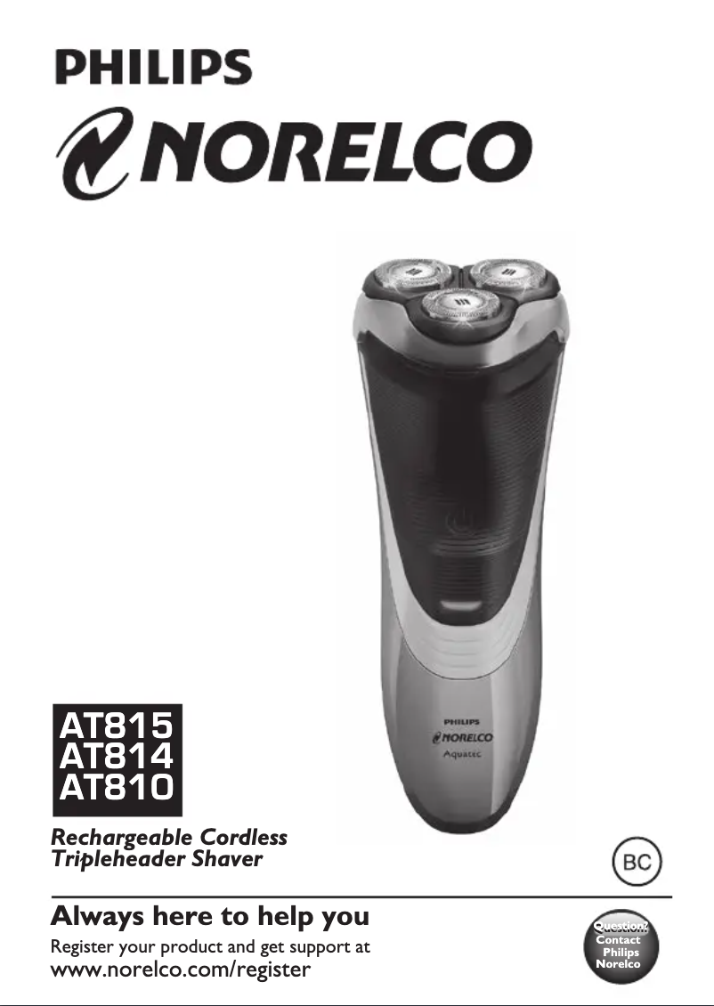 Image de la première page du manuel de l'appareil Norelco PowerTouch AT814