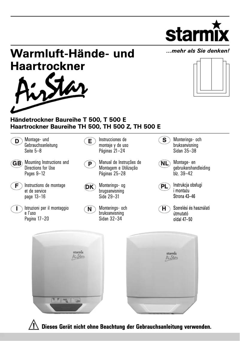 Page n°1 - Manuel utilisateur Starmix T 500 E