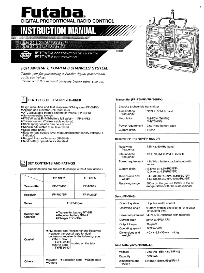 Page 1 de la notice Manuel utilisateur Futaba FP6NFK