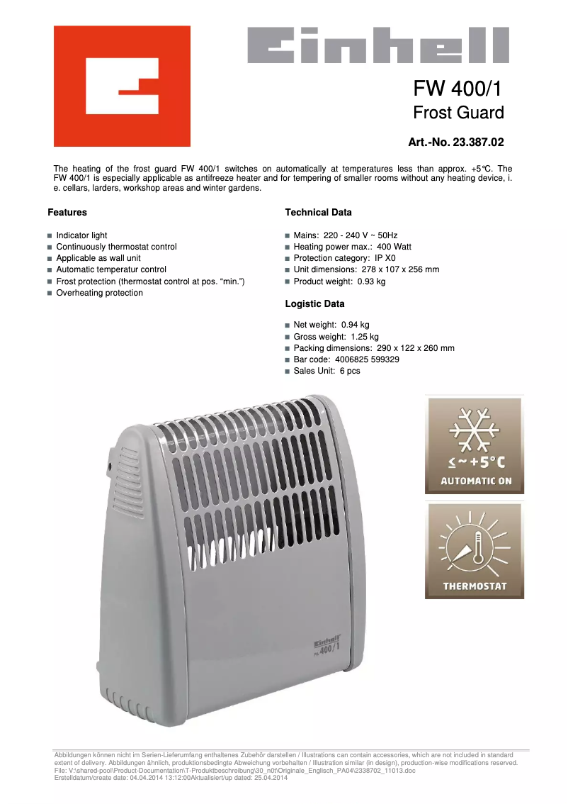 Image de la première page du manuel de l'appareil FW 400/1