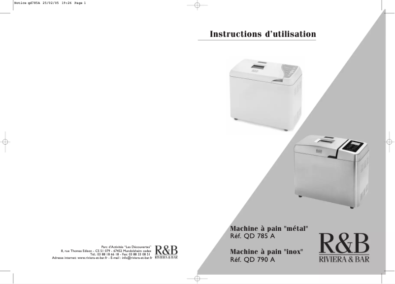 Page 1 de la notice Manuel utilisateur Riviera & Bar QD 785 A