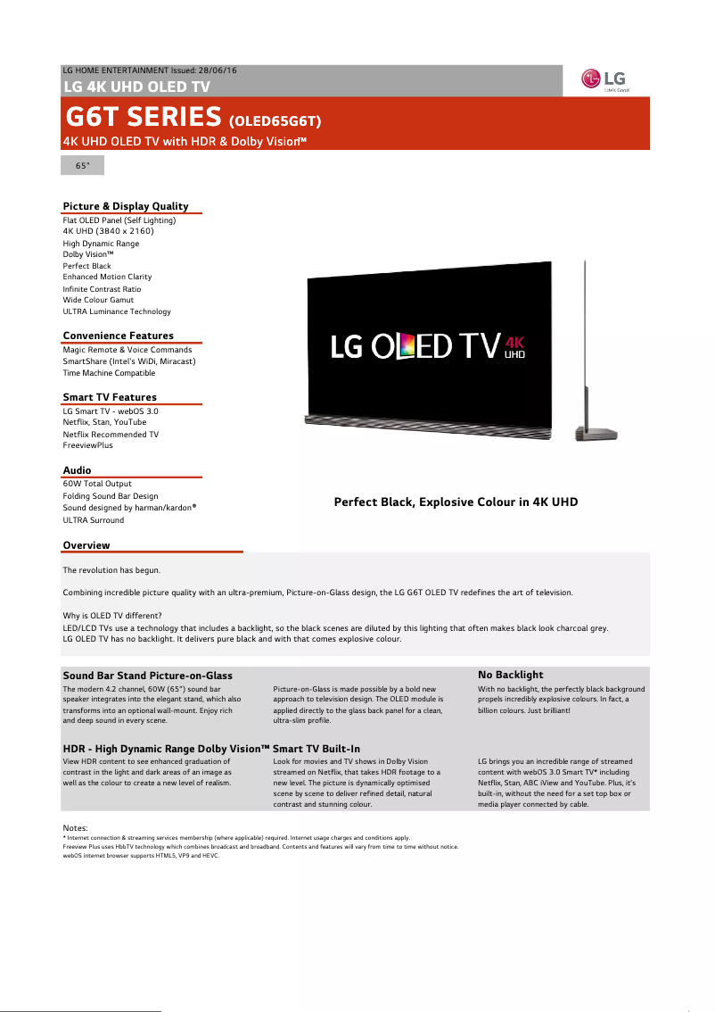 Imagen de la primera página del manual del dispositivo OLED65G6T