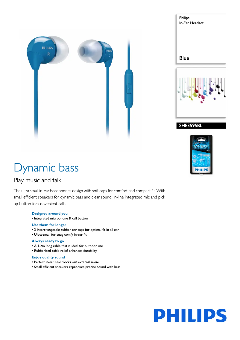 Page n°1 - Fiche technique Philips SHE3595