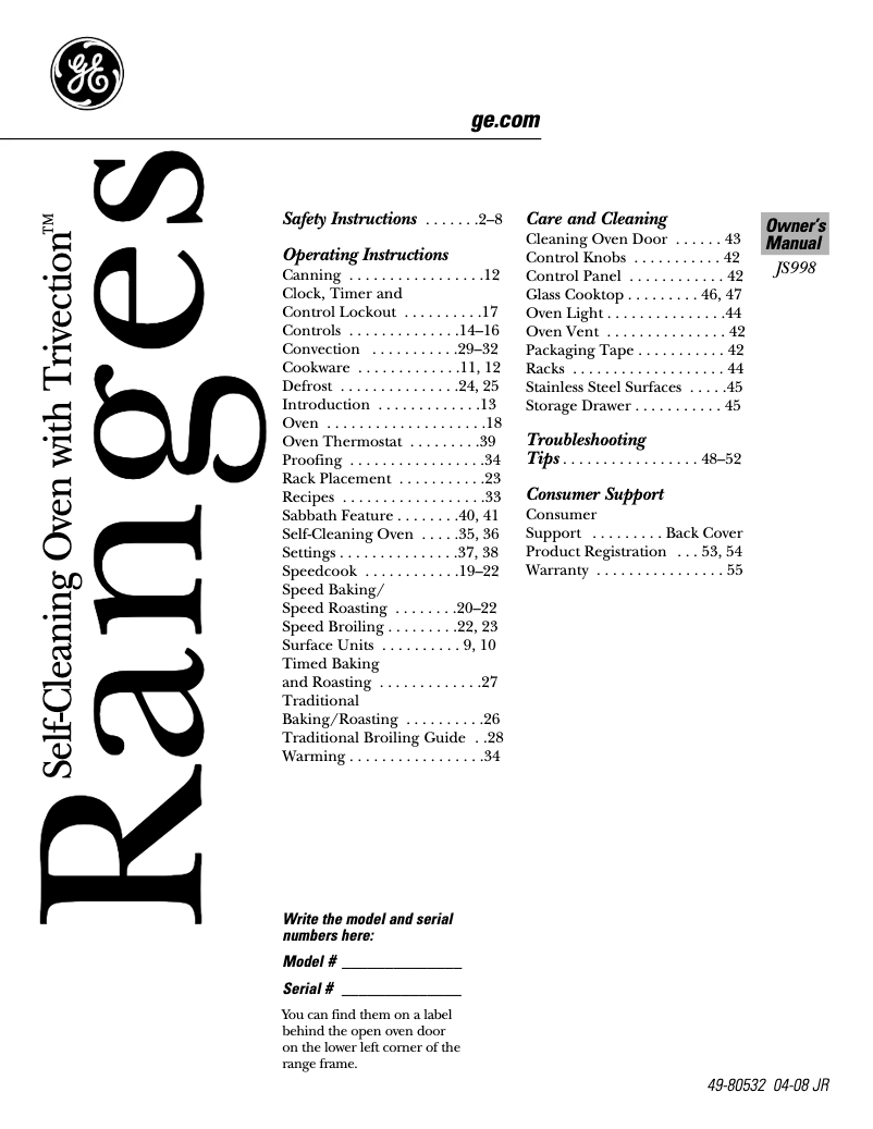 Página 1 del manual Manual de uso y mantenimiento GE Profile JS998TKWW