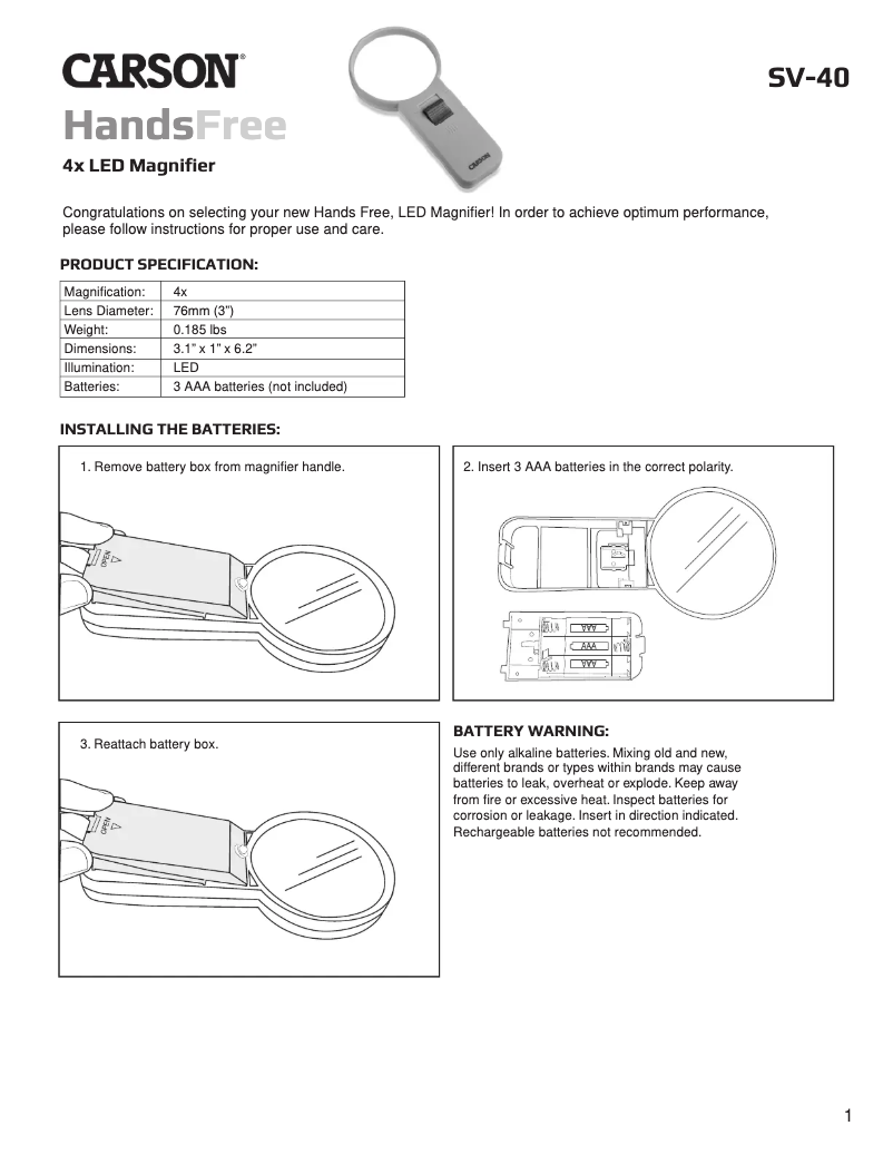 Image de la première page du manuel de l'appareil HandsFree SV-40