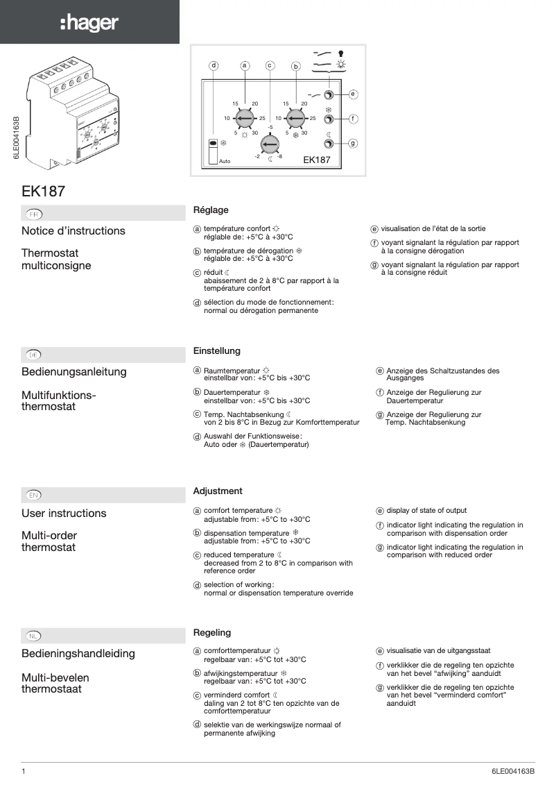Page 1 de la notice Manuel utilisateur Hager EK187