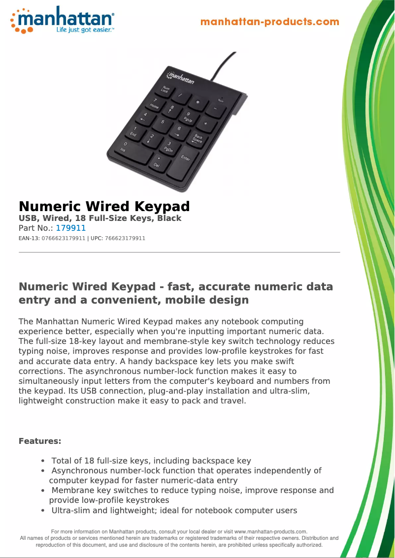 Page 1 de la notice Fiche technique Manhattan 179911