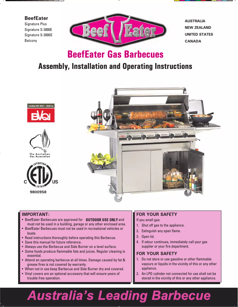 Page n°1 - Manuel utilisateur BeefEater Balcony