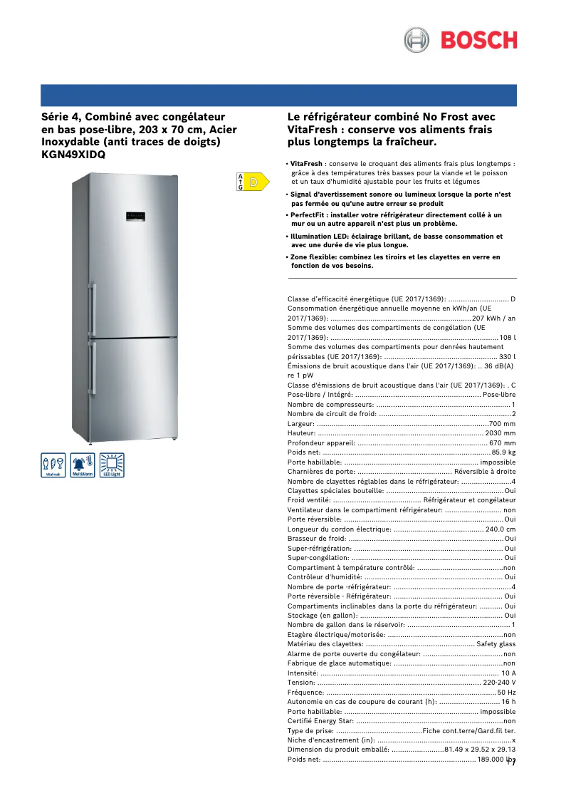 Página 1 del manual Ficha técnica Bosch KGN49XIDQ