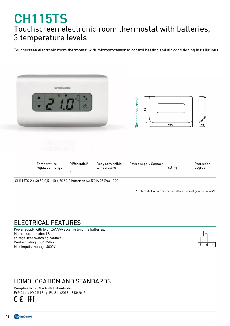 Page 1 de la notice Fiche technique Fantini Cosmi CH115TS