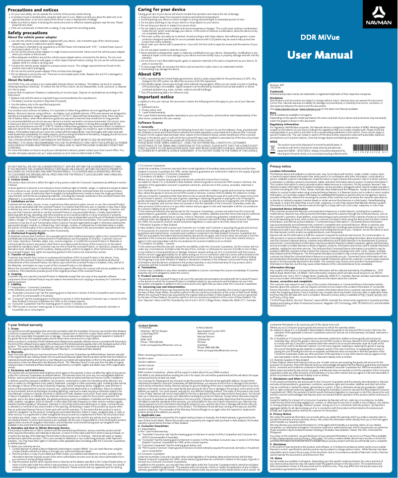 Page n°1 - Manuel utilisateur Navman MiVue 745