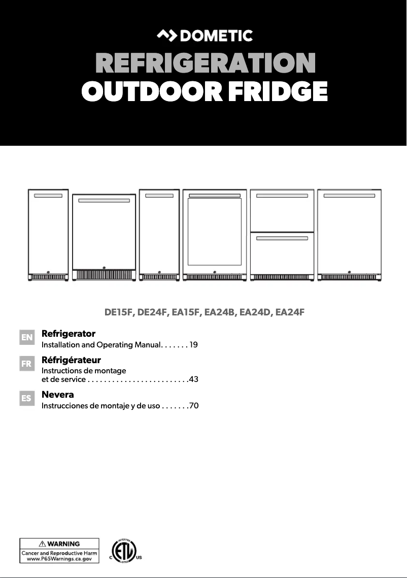 Page 1 de la notice Manuel utilisateur Dometic EA24B