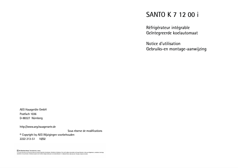 Page 1 de la notice Manuel utilisateur AEG Santo K71200I