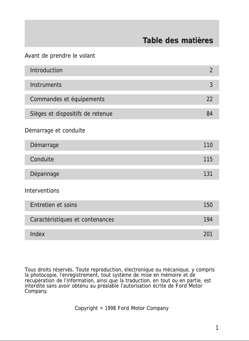 Image de la première page du manuel de l'appareil Town Car (1999)
