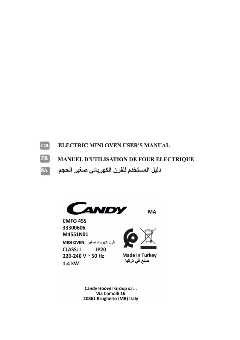 Page 1 de la notice Manuel utilisateur Candy CMFO 45S