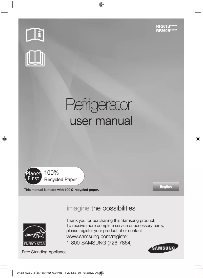 Page 1 de la notice Manuel d'utilisation et d'entretien Samsung RF260BEAE