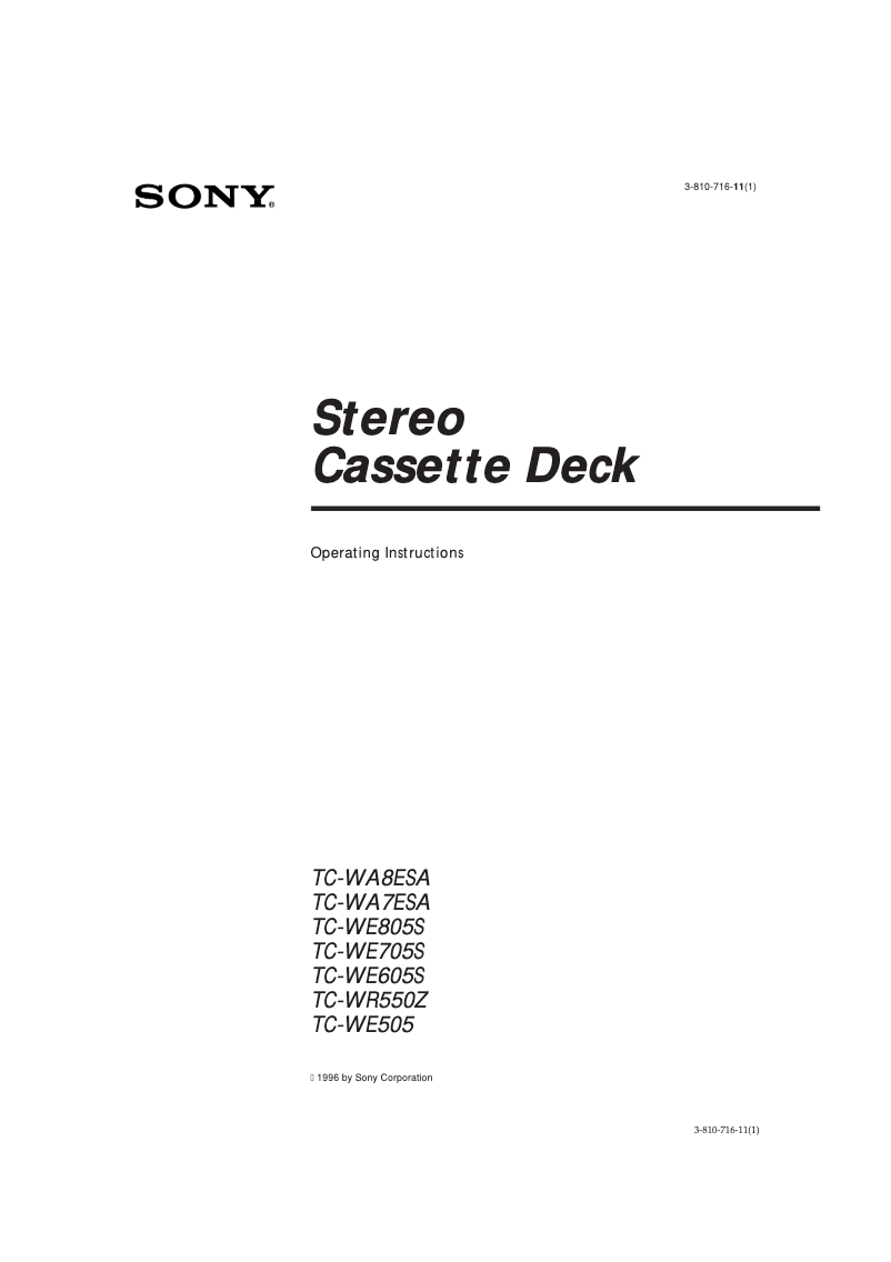 Page n°1 - Manuel utilisateur Sony TC-WE605S