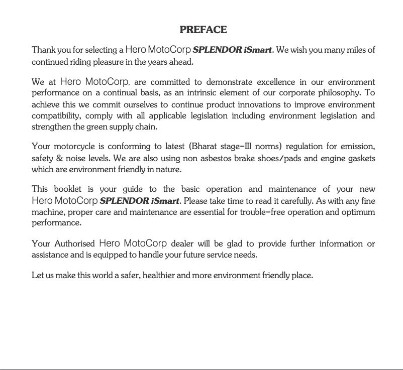 Page 1 de la notice Manuel utilisateur Hero Splendor iSmart (2014)