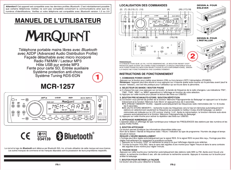 Page 1 de la notice Manuel utilisateur Marquant MCR-1257