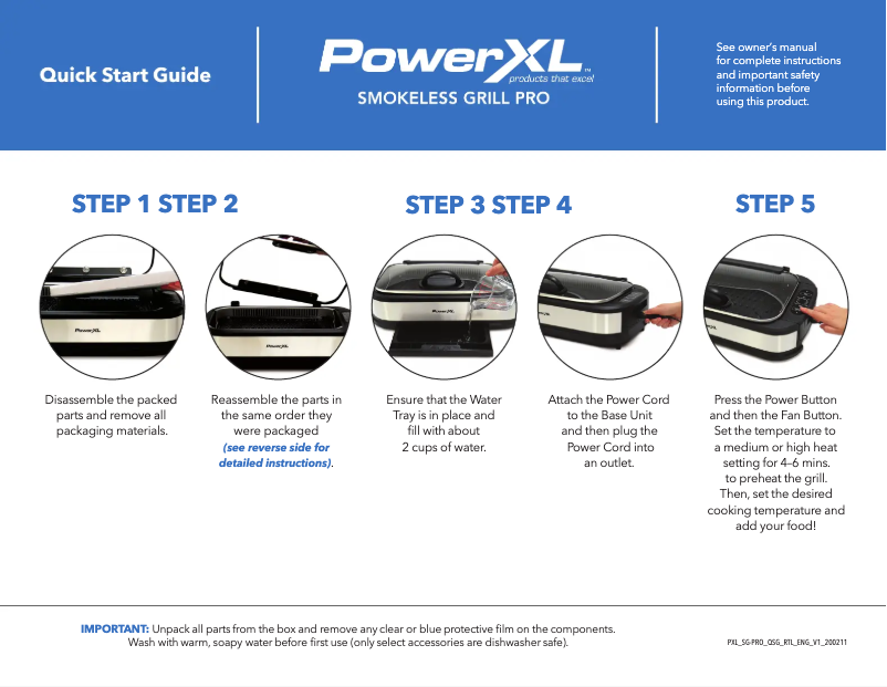 Image de la première page du manuel de l'appareil Smokeless Grill PG-1500FDR