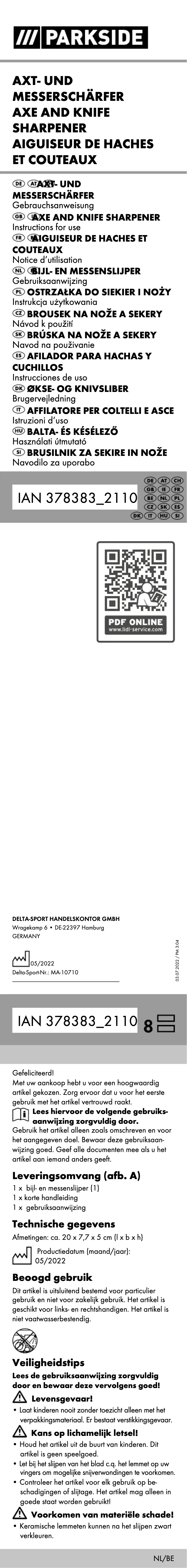 Page n°1 - Manuel utilisateur Parkside IAN 378383