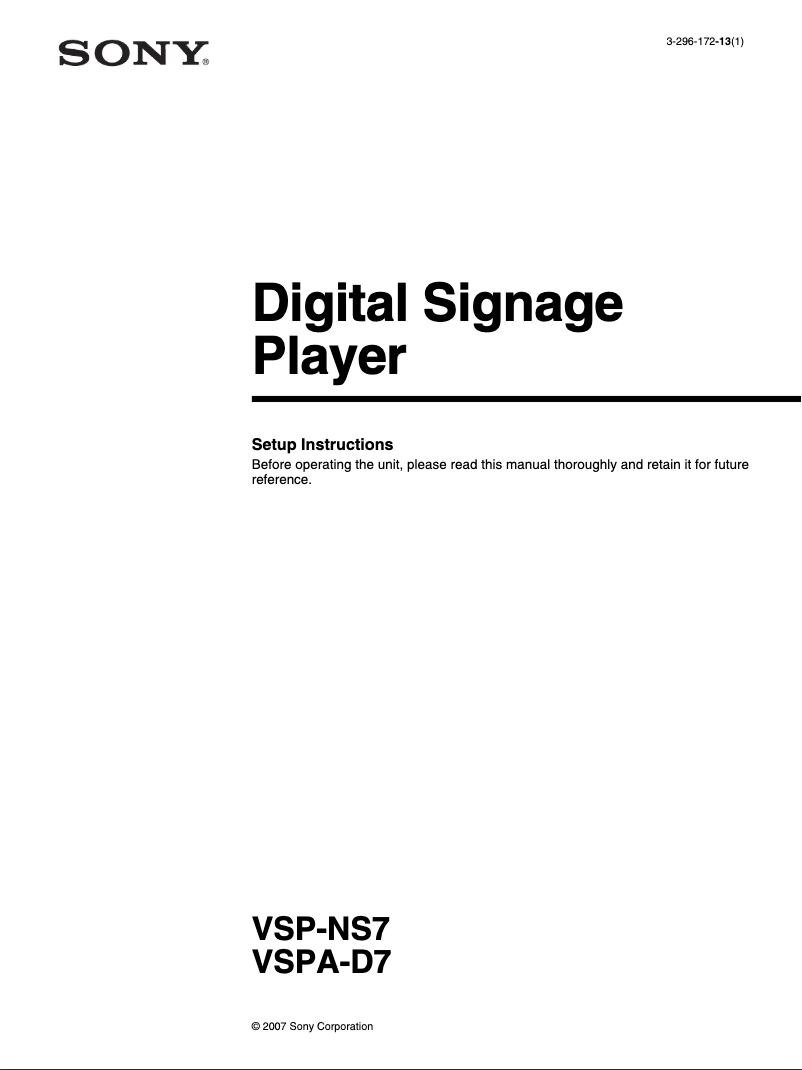 Página 1 del manual Manual de usuario Sony VSPNS7