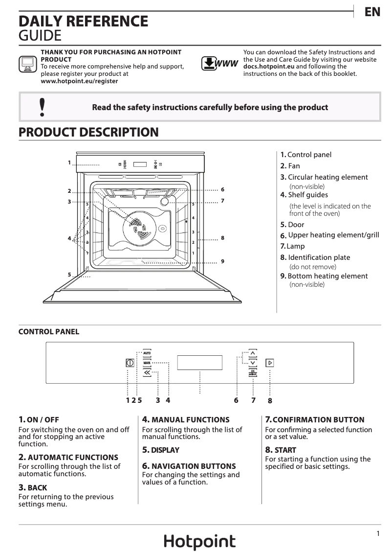 Page 1 de la notice Manuel utilisateur Hotpoint SI6 874 SC IX