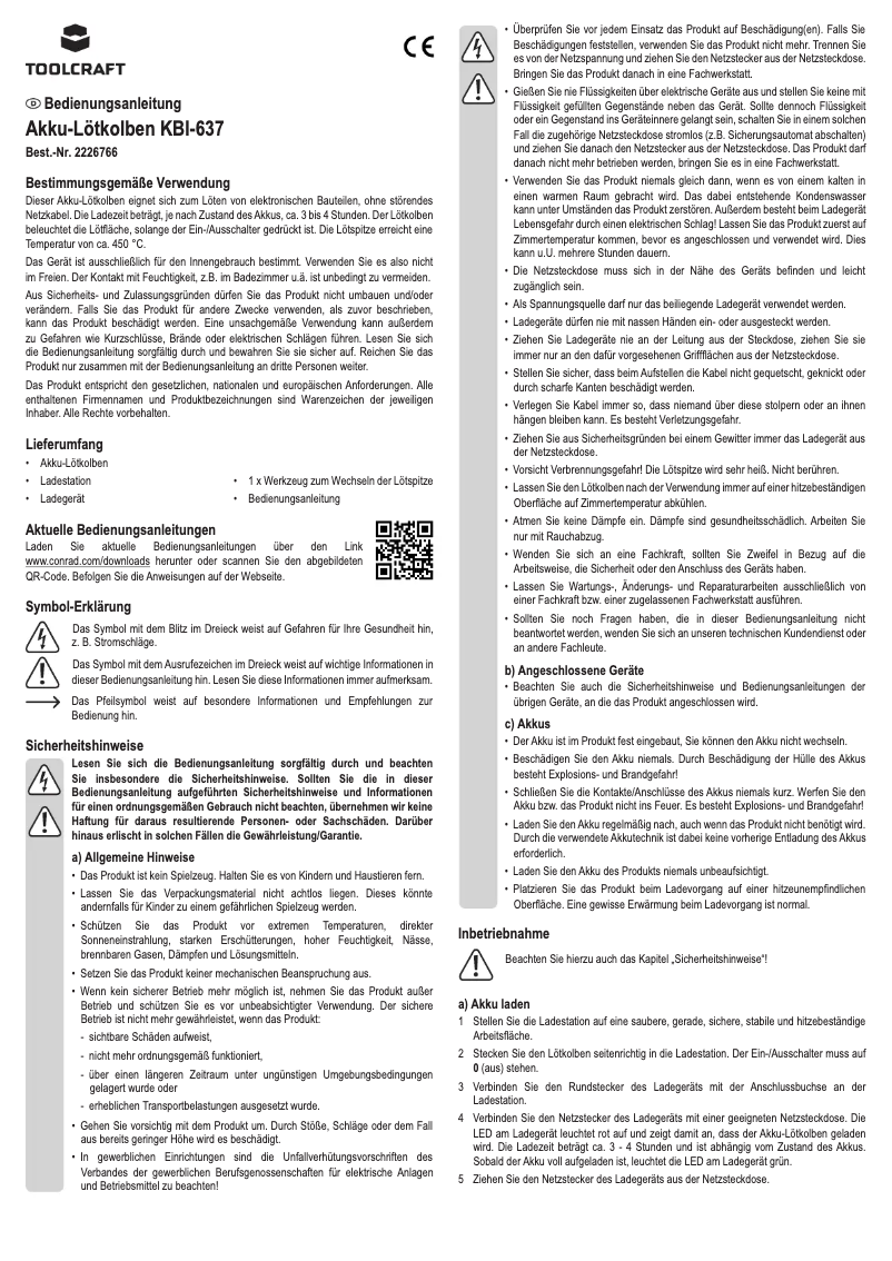 Page 1 de la notice Manuel utilisateur Toolcraft KBI-637