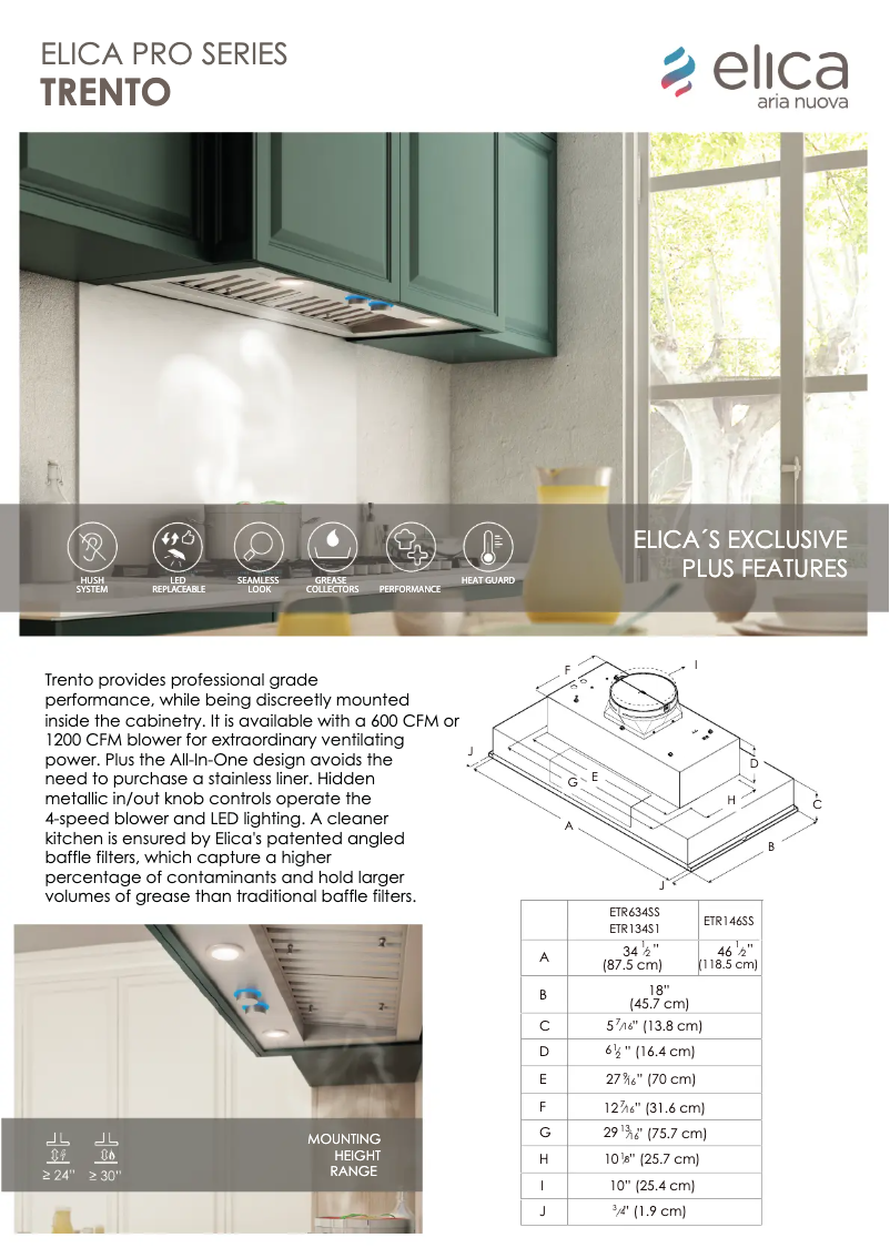 Page 1 de la notice Fiche technique Elica Trento ETR634SS