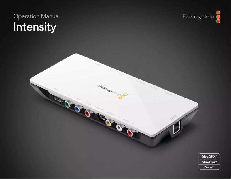 Page 1 de la notice Manuel utilisateur Blackmagic Design Intensity Pro