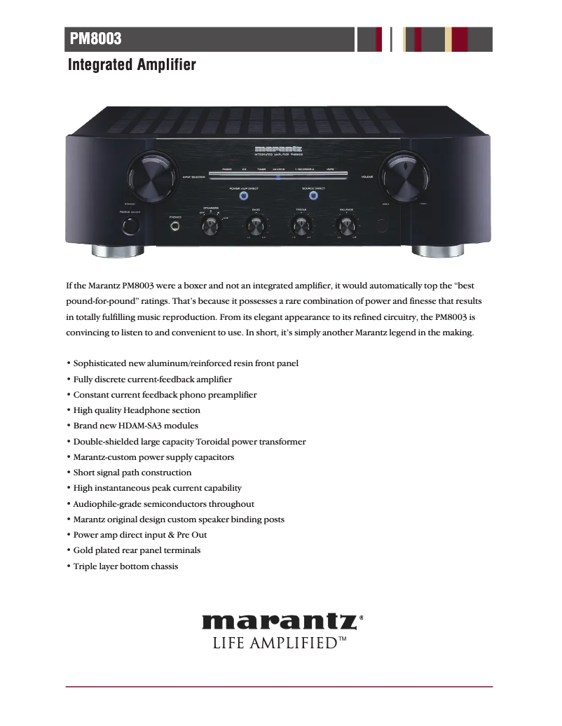 Page 1 de la notice Fiche technique Marantz PM8003