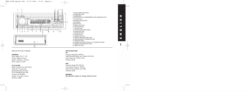 Page 1 de la notice Manuel utilisateur Caliber MCD 450 M