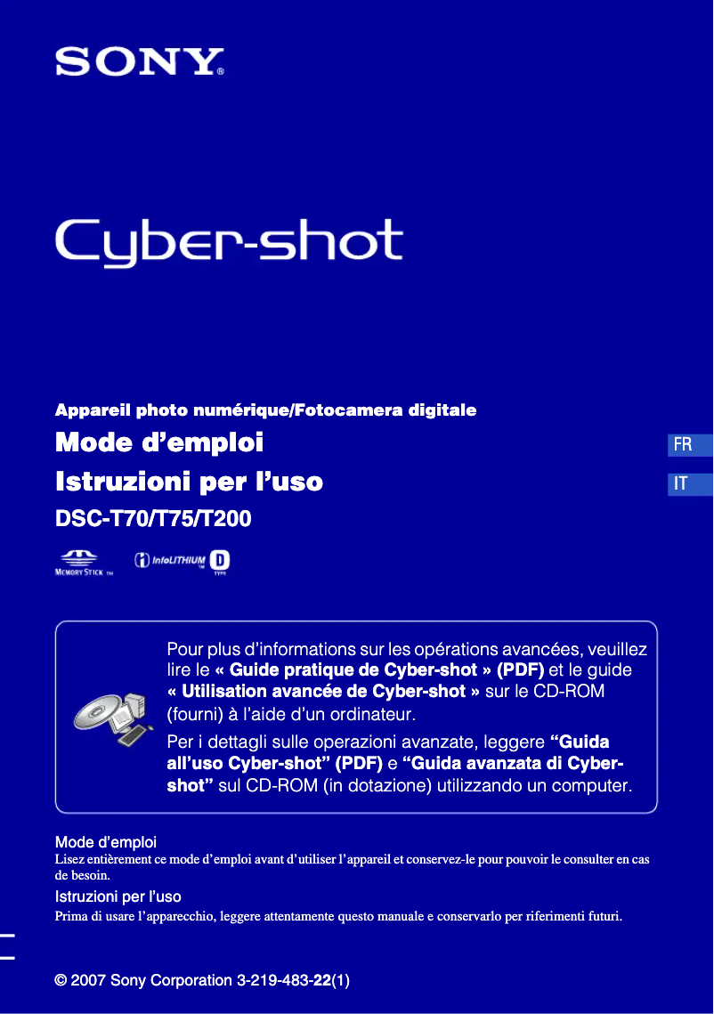 Image de la première page du manuel de l'appareil Cybershot DSC-T75