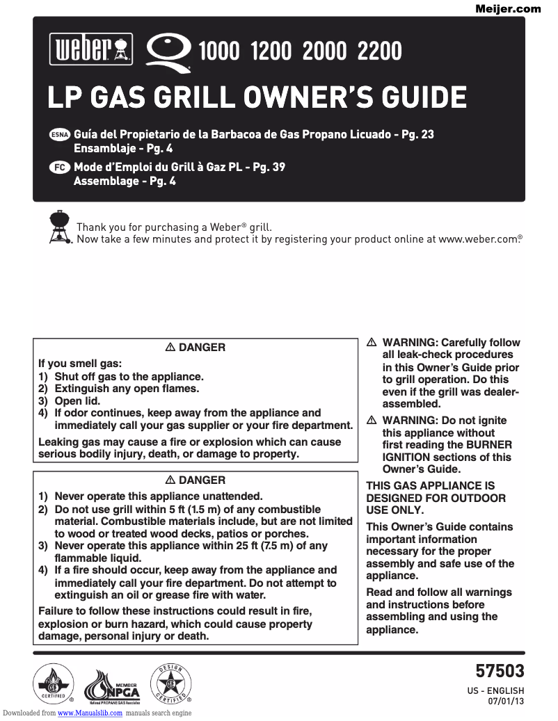 Page 1 de la notice Manuel utilisateur Weber Q1000