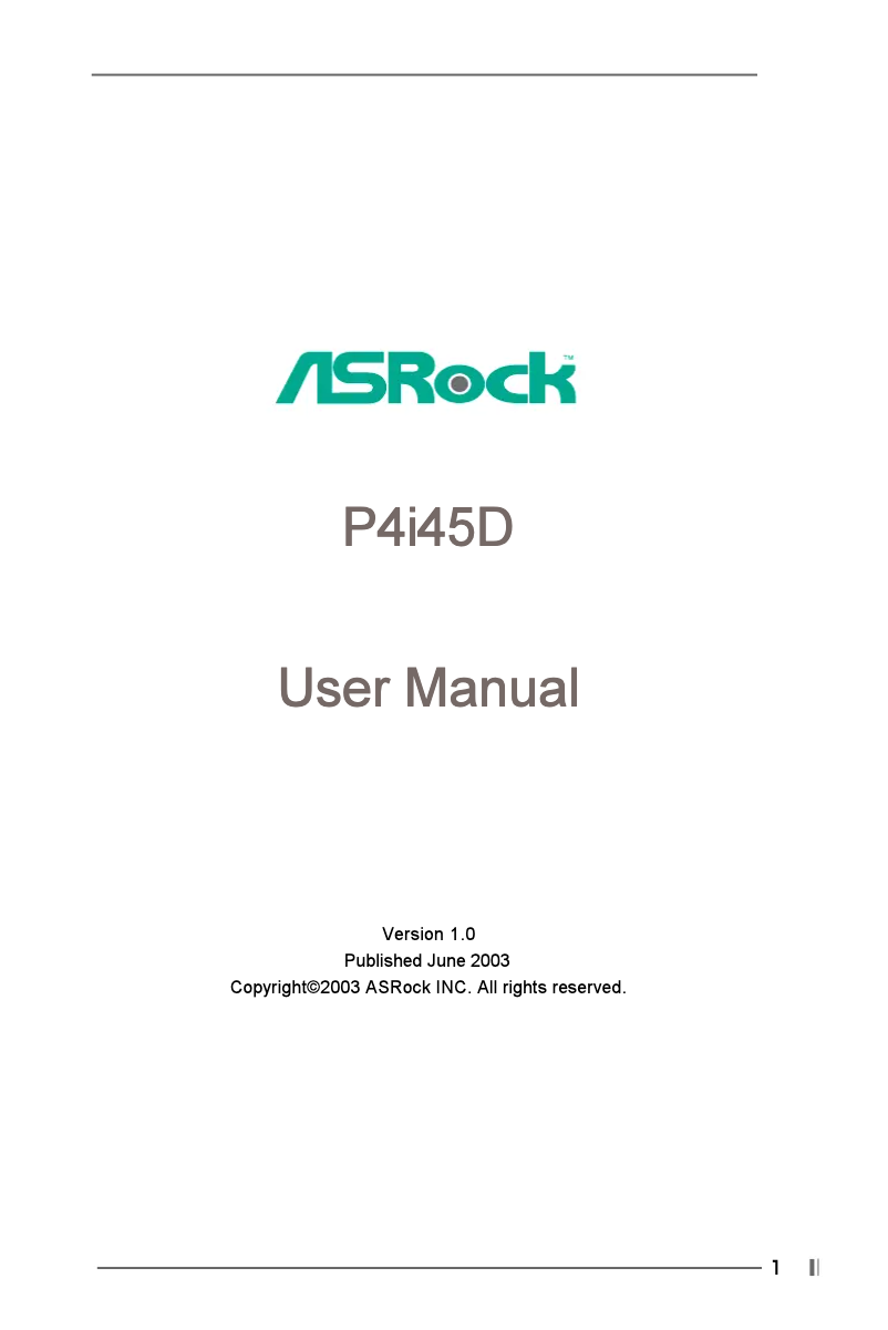 Page n°1 - Manuel utilisateur Asrock P4i45D R3.0