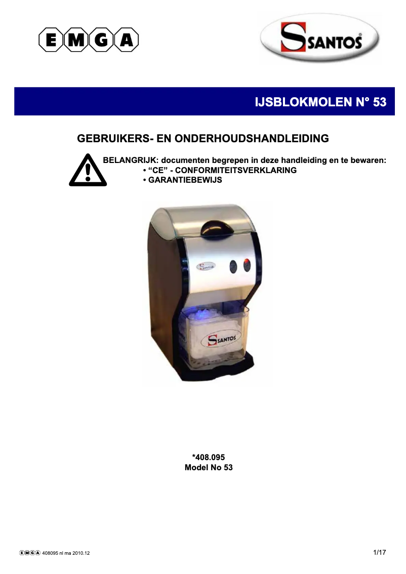 Page 1 de la notice Manuel utilisateur Santos N° 53