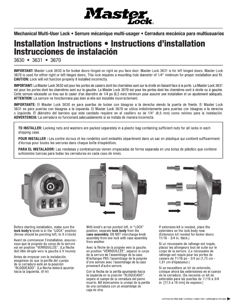 Page n°1 - Manuel utilisateur Master Lock 3670