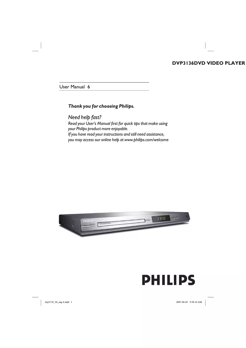 Page 1 de la notice Manuel utilisateur Philips DVP3136